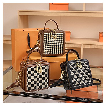 Boxy Shape Checker Satchel / Shoulder Bag