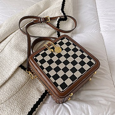 Boxy Shape Checker Satchel / Shoulder Bag