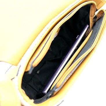 Buckle Saddle Woven Straw Mixed-Material Shoulder Bag