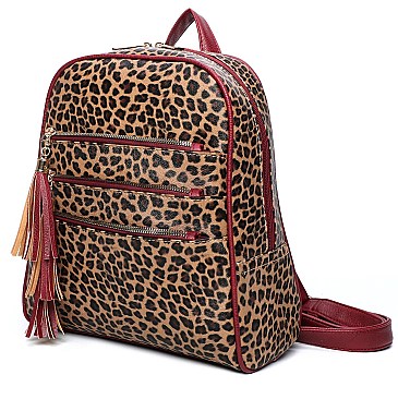 3 in 1 Leopard Tri-Zip Back Pack Clutch Set