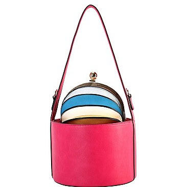 ACCORDION KISS-LOCK BUCKET SATCHEL