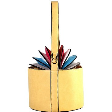 ACCORDION KISS-LOCK BUCKET SATCHEL