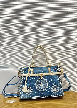 Women’s Blue Denim Rhinestones Handbags with Lock
