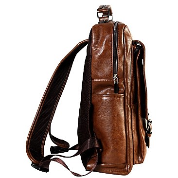 Multi-Pocket Buckle Accent Laptop Backpack