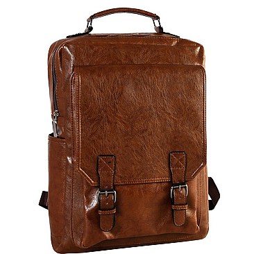 Multi-Pocket Buckle Accent Laptop Backpack