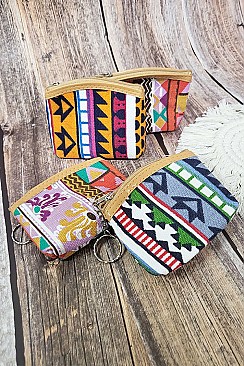 PACK OF ( 12 PCS ) ASSORTED COLOR Aztec Design Coin Purses