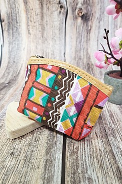 PACK OF ( 12 PCS ) ASSORTED COLOR Aztec Design Coin Purses