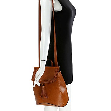 Braided Flap Tassel Accent 2 Way Backpack MH-BAL0010