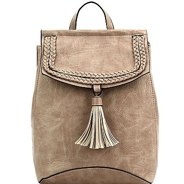 Braided Flap Tassel Accent 2 Way Backpack MH-BAL0010