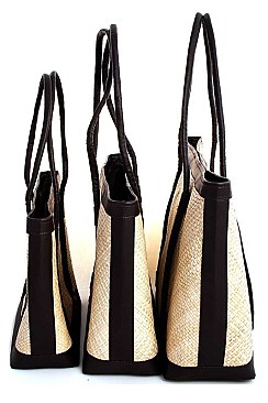 3IN1 NATURAL FIBER WOVEN SHOPPER SET