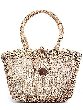 FASHION NATURAL FIBER WOVEN SHOPPER BAG
