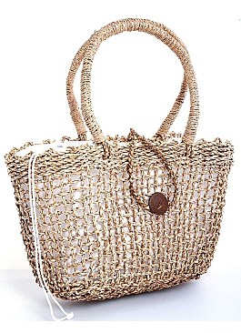 FASHION NATURAL FIBER WOVEN SHOPPER BAG