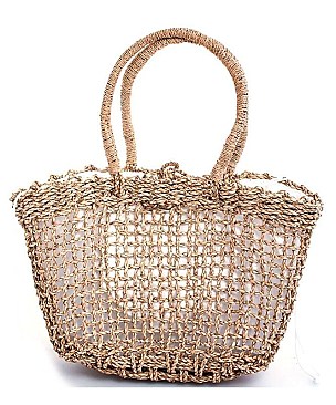 FASHION NATURAL FIBER WOVEN SHOPPER BAG