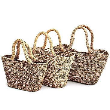 3IN1 DESIGNER CUTE NATURAL FIBER WOVEN SHOPPER SET