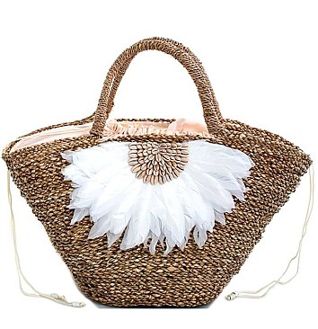 HOT TRENDY NATURAL FIBER WOVEN FLOWER SHOPPER BAG