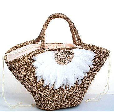 HOT TRENDY NATURAL FIBER WOVEN FLOWER SHOPPER BAG