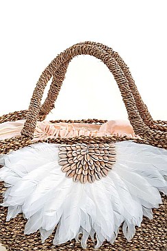HOT TRENDY NATURAL FIBER WOVEN FLOWER SHOPPER BAG