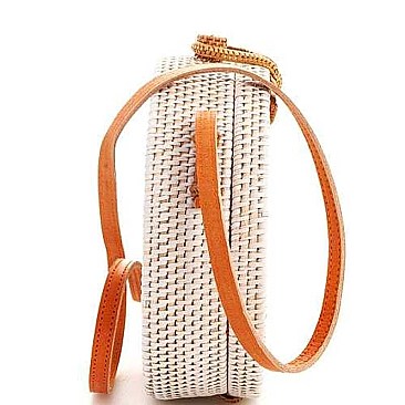 TRENDY NATURAL WOVEN ROUND CROSSBODY BAG