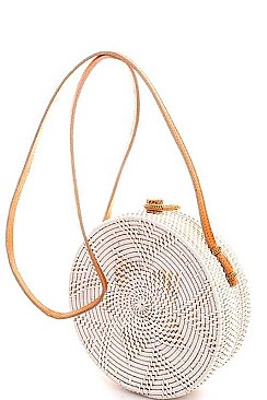 TRENDY NATURAL WOVEN ROUND CROSSBODY BAG