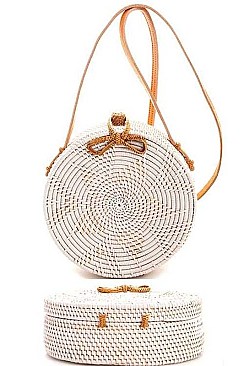 TRENDY NATURAL WOVEN ROUND CROSSBODY BAG