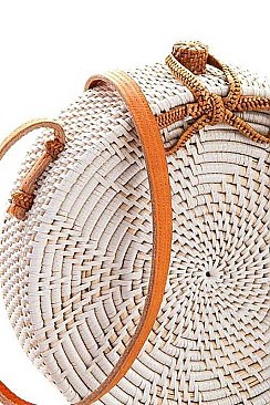 TRENDY NATURAL WOVEN ROUND CROSSBODY BAG