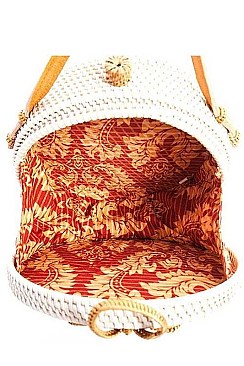 TRENDY NATURAL WOVEN ROUND CROSSBODY BAG