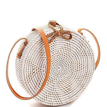 TRENDY NATURAL WOVEN ROUND CROSSBODY BAG