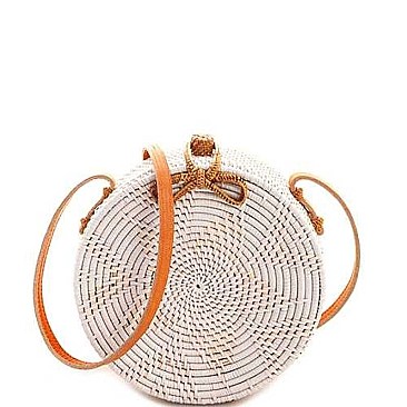 TRENDY NATURAL WOVEN ROUND CROSSBODY BAG