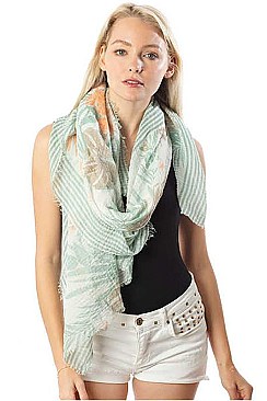 Tropical Leaf Printed Long Scarf