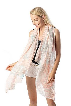 Tropical Leaf Printed Long Scarf
