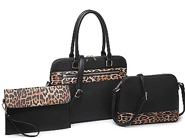 3 IN 1 LEOPARD PRINT SMOOTH LEATHER TOTE BAG SET