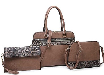 3 IN 1 LEOPARD PRINT SMOOTH LEATHER TOTE BAG SET
