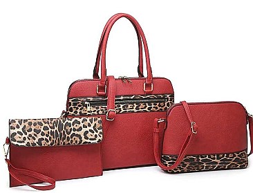 3 IN 1 LEOPARD PRINT SMOOTH LEATHER TOTE BAG SET