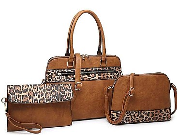 3 IN 1 LEOPARD PRINT SMOOTH LEATHER TOTE BAG SET