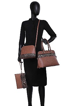 3 IN 1 LEOPARD PRINT SMOOTH LEATHER TOTE BAG SET