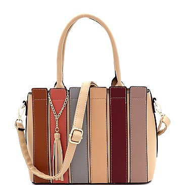 2-Way Tassel Accent Color Block Patchwork Satchel