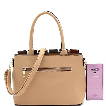 2-Way Tassel Accent Color Block Patchwork Satchel