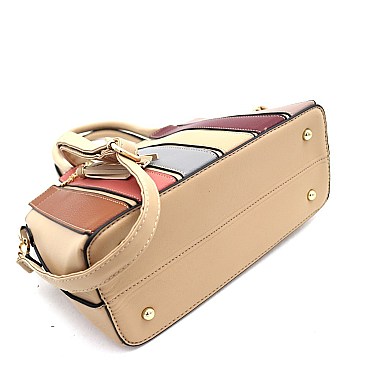 2-Way Tassel Accent Color Block Patchwork Satchel