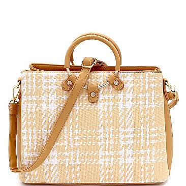 3-Compartment Tweed Print Satchel Wallet SET