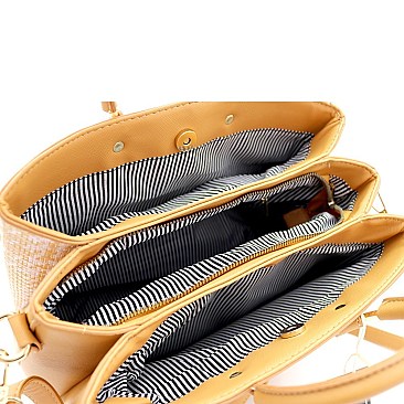 3-Compartment Tweed Print Satchel Wallet SET