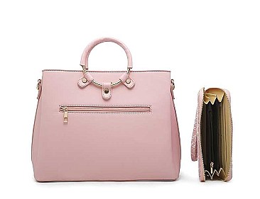 2 IN 1 FAUX LEATHER SOFT PLAID DESIGN TOTE BAG SET
