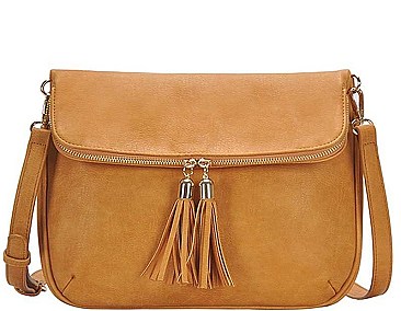 DESIGNER DOUBLE TASSEL FLAP CROSS BODY BAG