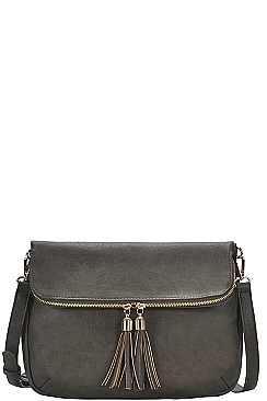 DESIGNER DOUBLE TASSEL FLAP CROSS BODY BAG