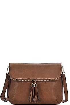 DESIGNER DOUBLE TASSEL FLAP CROSS BODY BAG