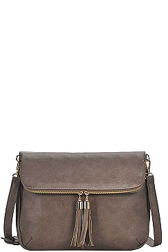 DESIGNER DOUBLE TASSEL FLAP CROSS BODY BAG
