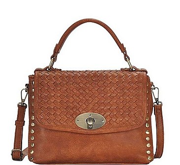 MODERN CUTE STUDDED AND WOVEN FLAP CROSS BODY BAG