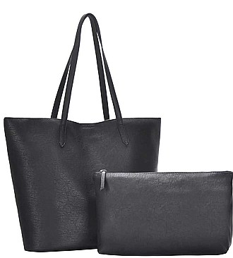 2 IN 1 PLAIN LEATHER SHOPPER BAG MINI BAG SET