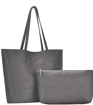 2 IN 1 PLAIN LEATHER SHOPPER BAG MINI BAG SET