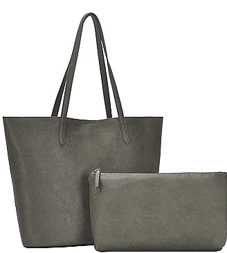 2 IN 1 PLAIN LEATHER SHOPPER BAG MINI BAG SET