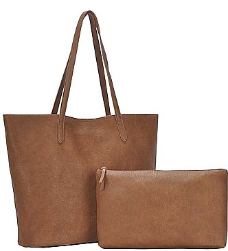 2 IN 1 PLAIN LEATHER SHOPPER BAG MINI BAG SET